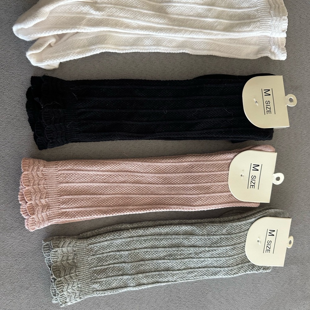 Set of Four Knee High Socks - White, Black, Pink, Gray